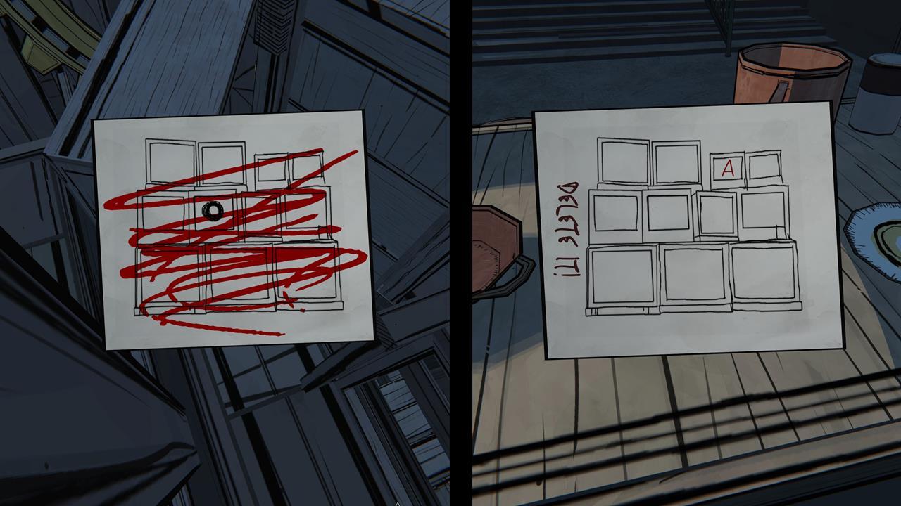Die Hinweise aus dem Dachboden (links) und des Safehouse (rechts).