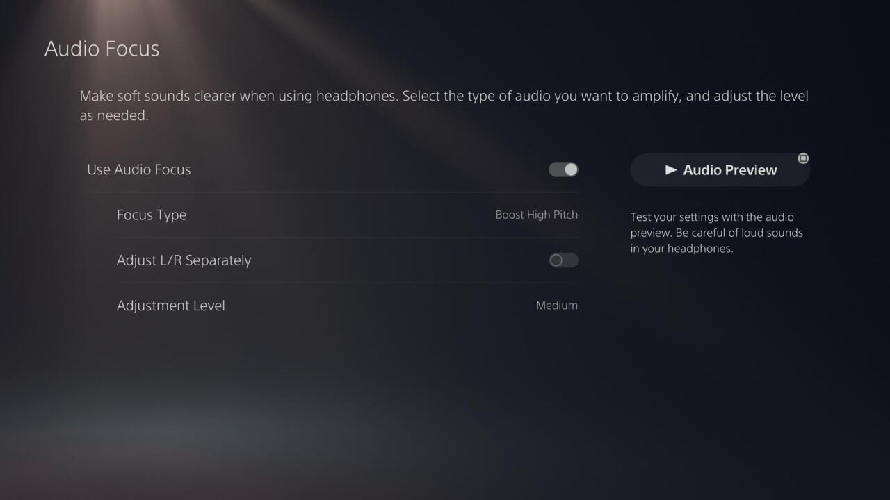 Die Audiofokus -Einstellung von PS5