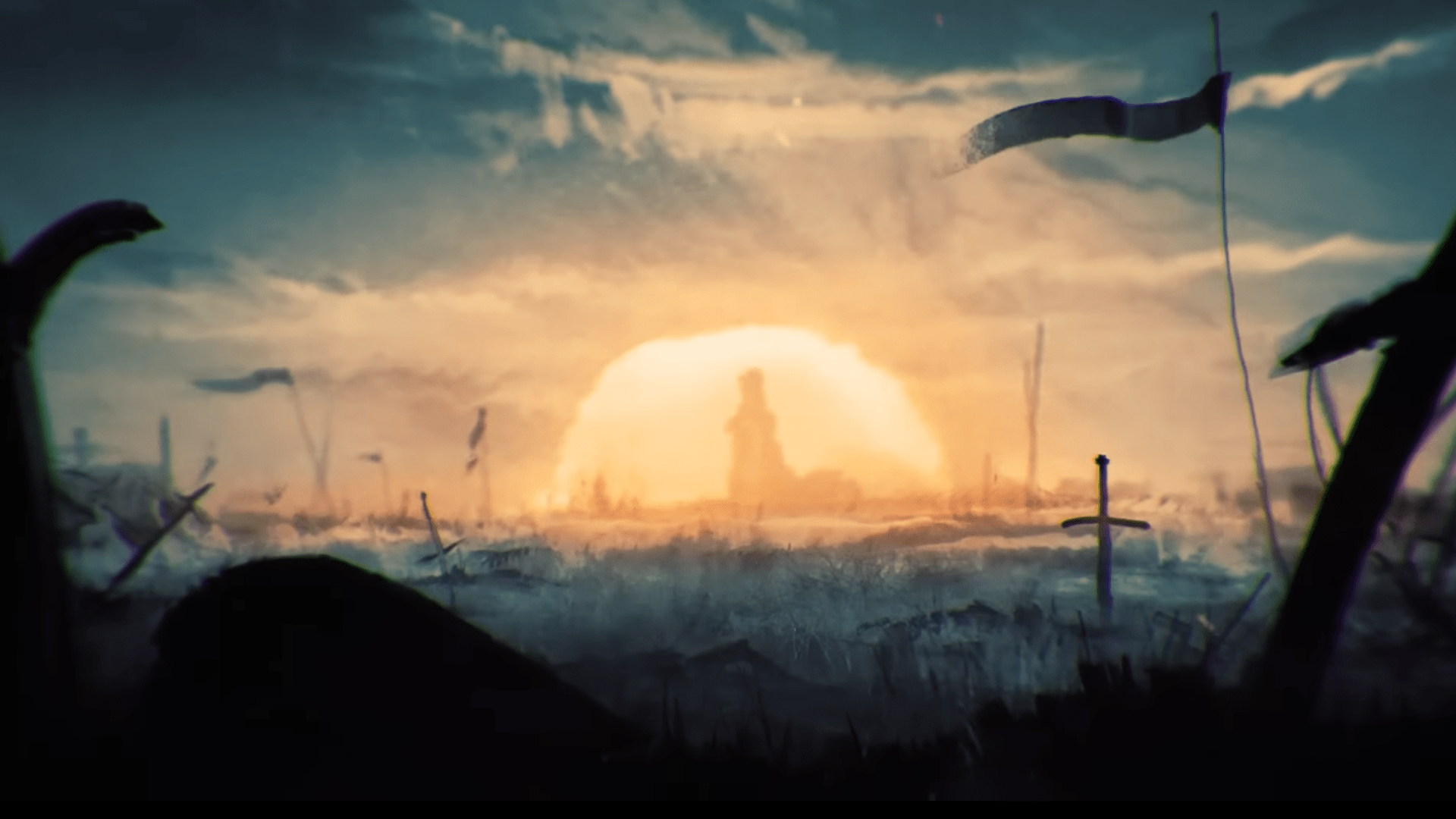 Die alten Schlachtfelder von Shurima nach dem Fall der Sonnenscheibe, wie sie von einem inhaftierten Darkin in den Kinos „Hunde des Eisen“ für League of Legends erinnert wurde.