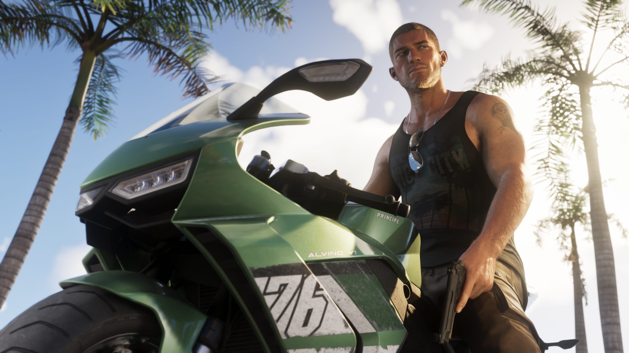 Jason Duval sitzt auf einem Motorrad in GTA 6