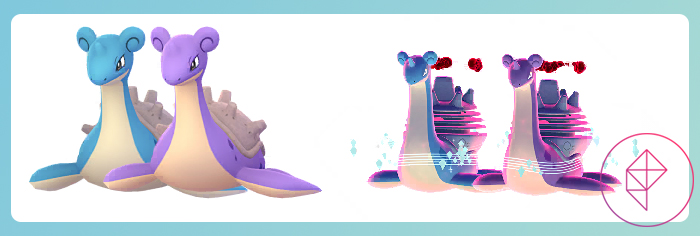 Lapras und Gigantamax Lapras mit seinen glänzenden Versionen.