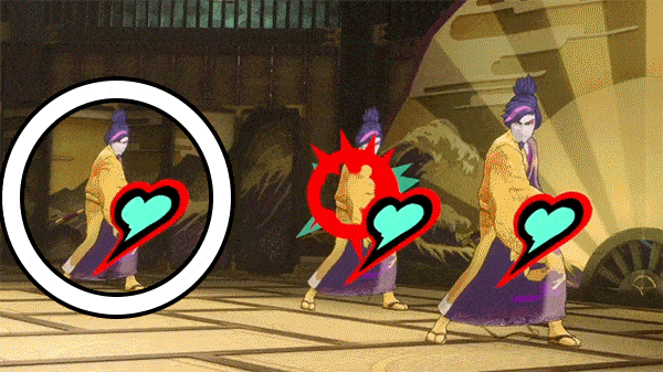 Drei Kopien von Miyazawa, einem Mann, der ein Schwert innehat, und einer schlägt auf der Seite des Schlachtfeldes in Persona 5: Das Phantom X.