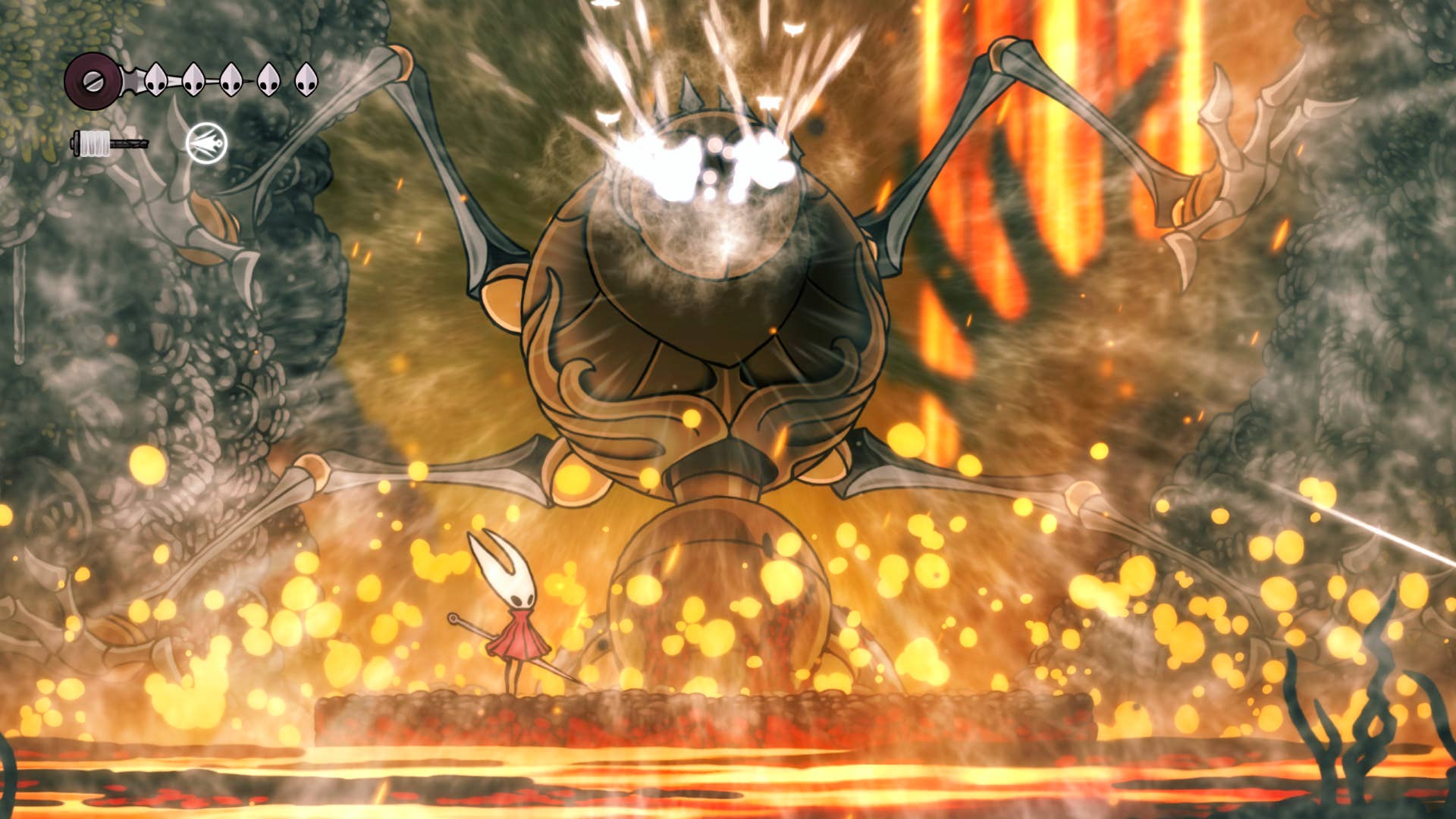 Der vierte Chorboss schreit in Hollow Knight: Seiden.