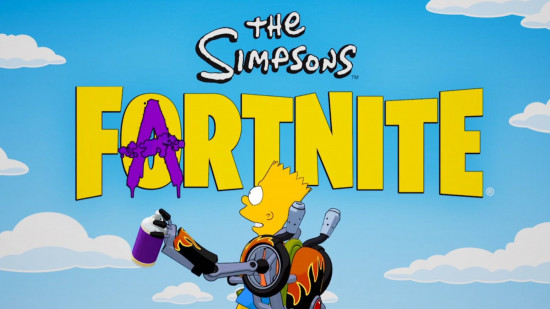 Fortnite Bart Simpson: Ein Bild von Bart Simpson in einem Mech-Anzug, der das Fortnite-Logo zerstört.