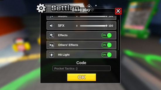 Bildschirm zum Einlösen von Dungeon Hunters-Codes, in dem Pocket Tactics an der Stelle ausgefüllt ist, an der ein Code eingefügt wird.