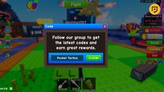 Plant Brainrot Simulator-Codes: ein Erlösungsbildschirm vor Gras und Bäumen